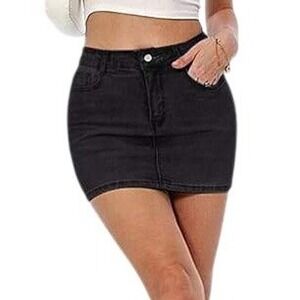 IWD Black Denim Mini Skirt Womens Medium Stretch Low Rise Jean New Minimalist
